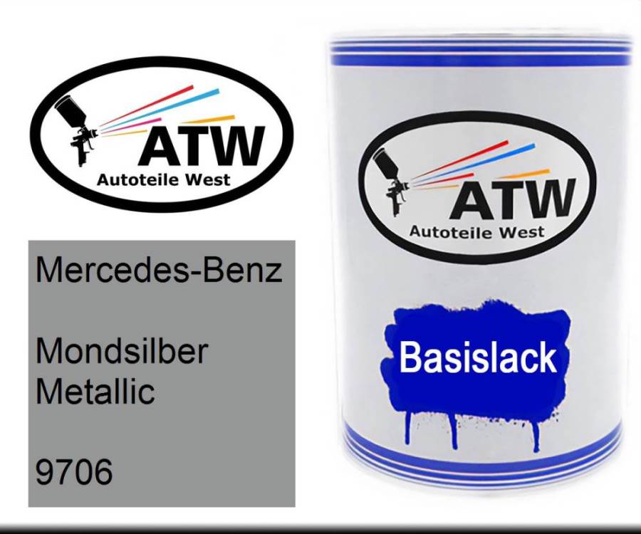 Mercedes-Benz, Mondsilber Metallic, 9706: 500ml Lackdose, von ATW Autoteile West.